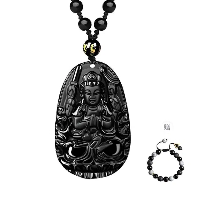 世纪缘珠宝 本命八大守护神 十二生肖龙蛇马兔挂坠吊坠高质感#好运 黑曜石 玉石项链 男女同款情侣款