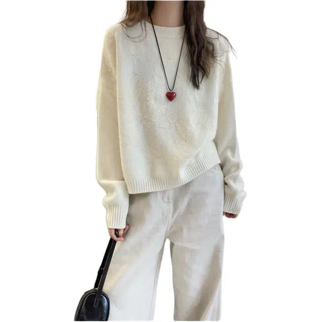 思蓓儿 重工钩花女秋装女装宽松洋气潮针织衫 女款