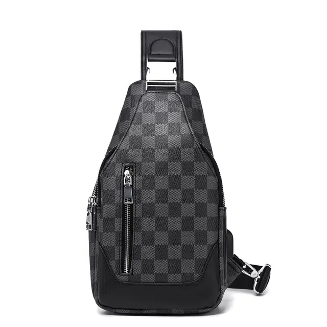 老人头 经典时尚潮流百搭 合成革 胸包 常规 男款 黑色