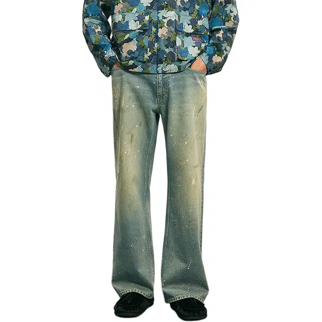 速写 纯棉做旧宽松长裤舒适牛仔裤 男款