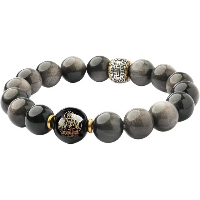 三檀小舍 【八大守护】国风国潮霸气本命年招财好运平安高级气质轻奢小众设计天然 黑曜石 手串 男女同款情侣款