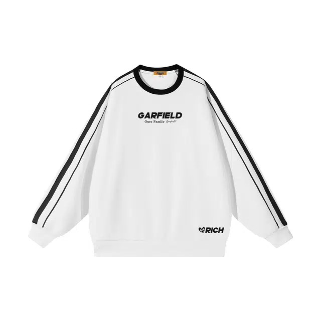 加菲猫家族 美式潮流时尚百搭落肩长袖基础款圆领休闲舒适宽松纯色街头极简风英文艺术字体印花无性别透气户外运动通勤学院风卫衣 男女同款