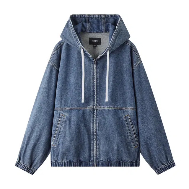 森马 时尚百搭休闲潮流复古做旧宽松连帽舒适美式纯棉上衣街头潮酷牛仔夹克外套 男款