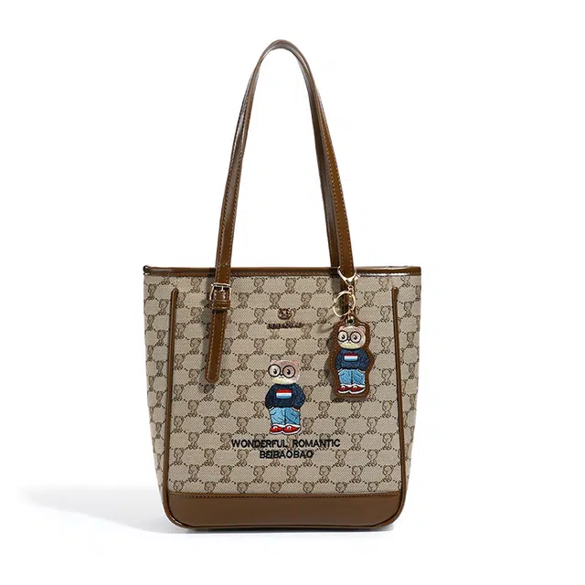 北包包 复古卡通百搭时尚小熊图案通勤 布 托特包手提单肩包 女款 多色