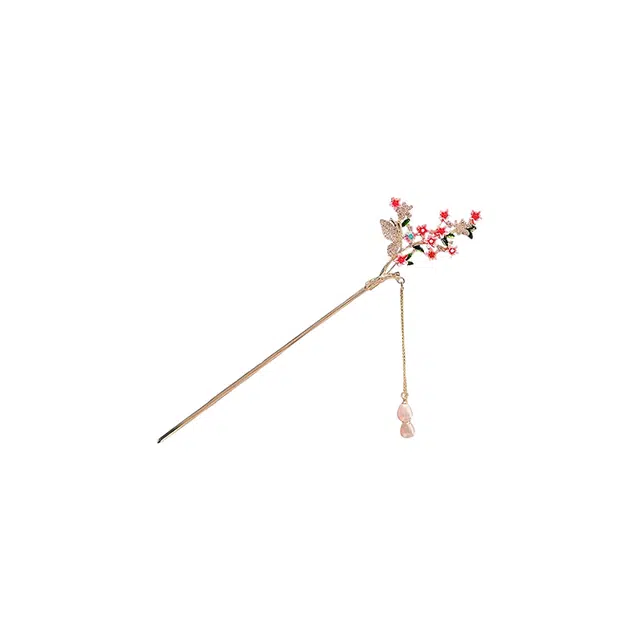 大唐国鼎 蝶戏花新中式简约时尚小众设计国潮宫廷风精致纹理招财纳福旺事业学业财运 好运 合金 发簪 女款