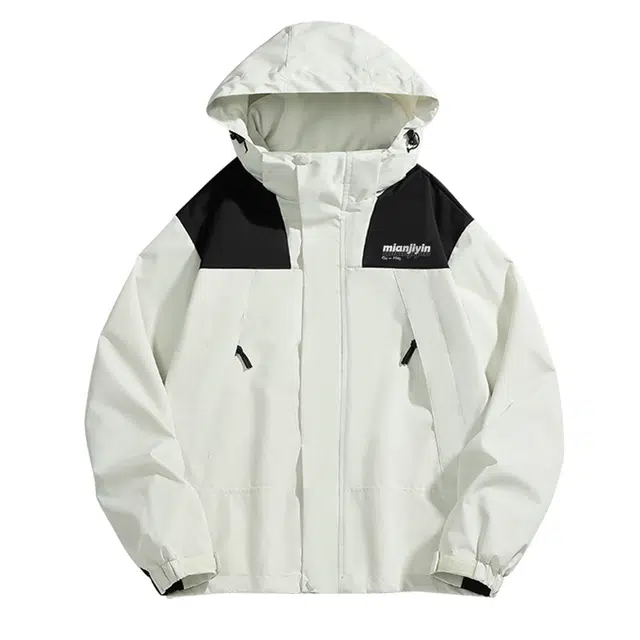 棉基因  山系登山户外简约字母宽松纯色休闲百搭连帽  保暖透气防水防泼水防风冲锋衣 男女同款