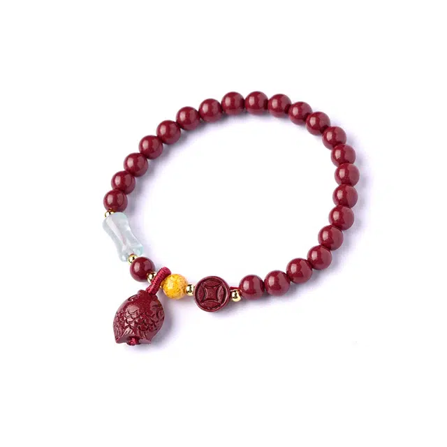 【匠心手作 转运锦鲤】 灵菲 高含量紫金砂年年有鱼 新中式本命年红色转运珠手饰 #好运招财守护女友生日礼物 朱砂 手串 男女同款情侣款