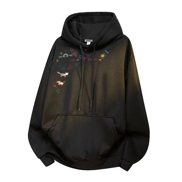 红蜻蜓 美式潮流设计感仿刺绣高街植物花卉宽松舒适百搭日常通勤亲肤时尚简约长袖连帽卫衣 男女同款