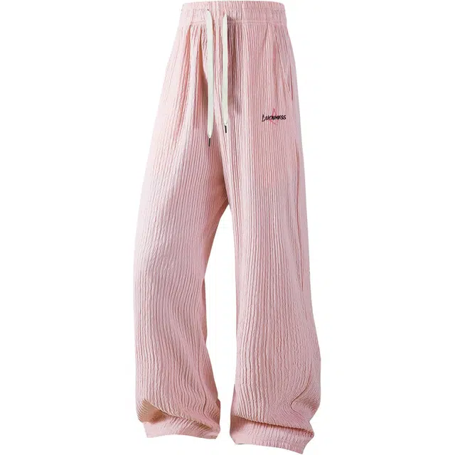 加菲猫家族 美式高街潮流复古松紧系带纯色字母品牌五角星印花基础款卫裤灯芯绒保暖抽绳垂坠感长裤直筒宽松针织休闲裤 男女同款