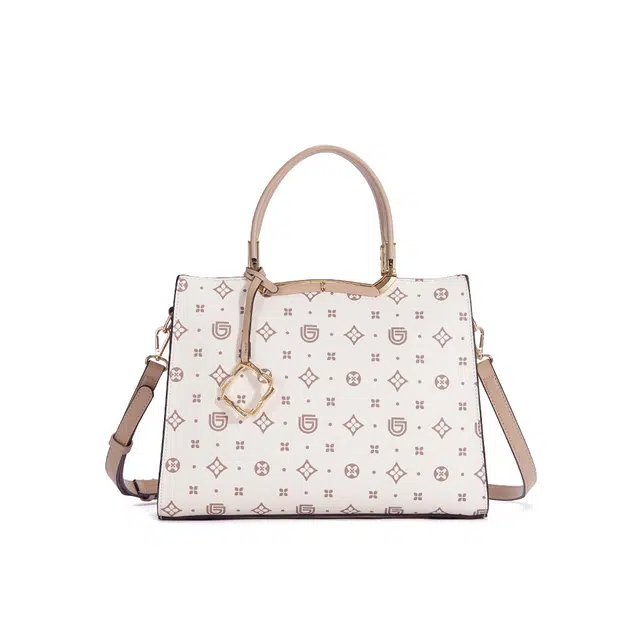 都宝路 日常出行通勤质感百搭复古印花时尚简约 合成革 斜挎手提包 女款 满天星米白