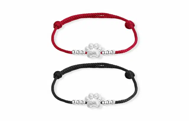 【S999纯银】 牧言 福气猫爪系列 复古新中式国潮小众设计高级感 立体磨砂福字猫掌圆珠编织绳手饰 好运 足银 手绳 男女同款情侣款