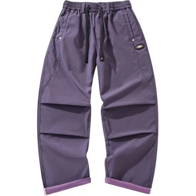 假日伯爵 纯色户外机能风长裤褶皱宽松直筒潮流百搭简约凉感休闲裤 男款