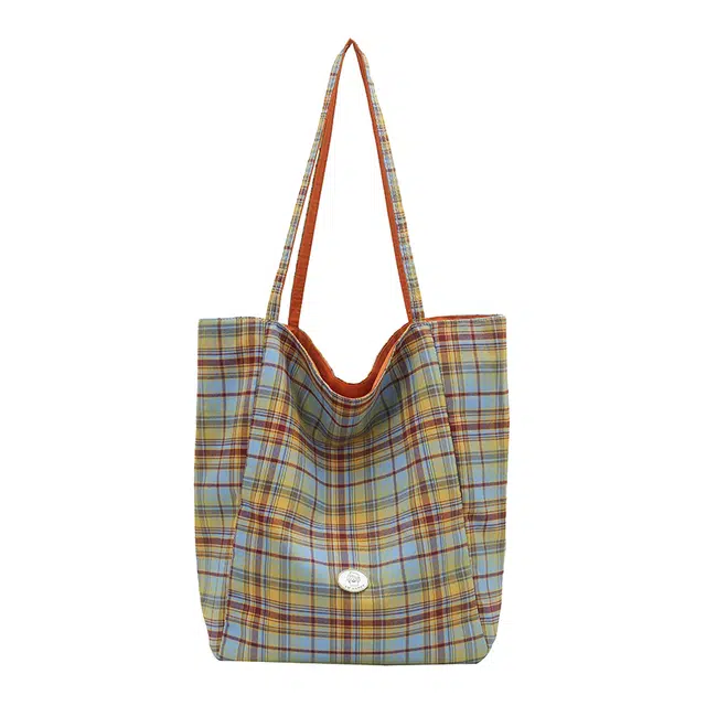 笛贝嘉 韩版通勤大容量双面格子森系 尼龙 托特包单肩包 常规 女款 多色