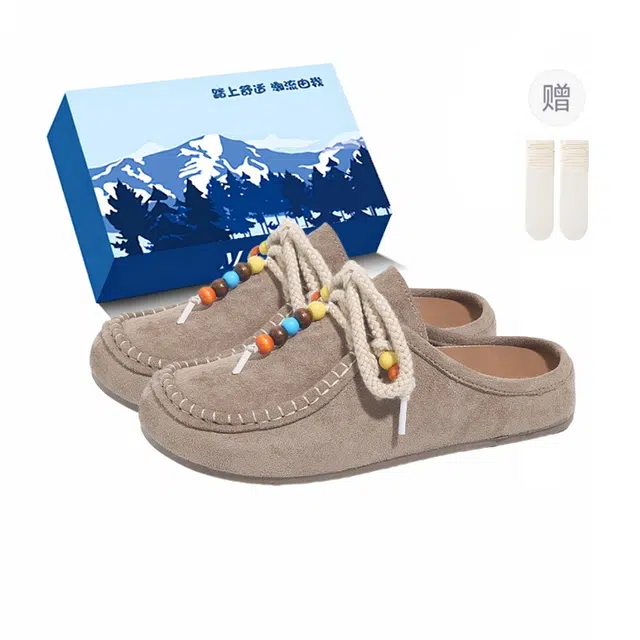 小鹿米利 透气厚底袋鼠鞋复古一脚蹬懒人外穿 防磨包头拖鞋 女