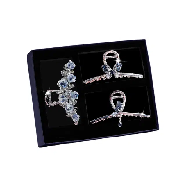 妖娆猫 高端玫瑰三件套后脑勺高级感发卡头饰女抓夹鲨鱼夹 合金 发夹 女款