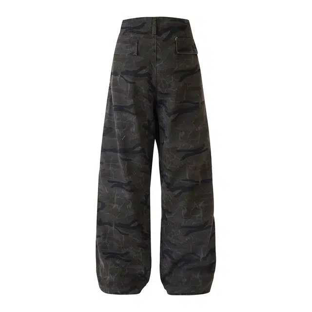 欧路得 美式潮牌迷彩高街多口袋工装长裤复古宽松微喇裤子秋季牛仔裤 男款