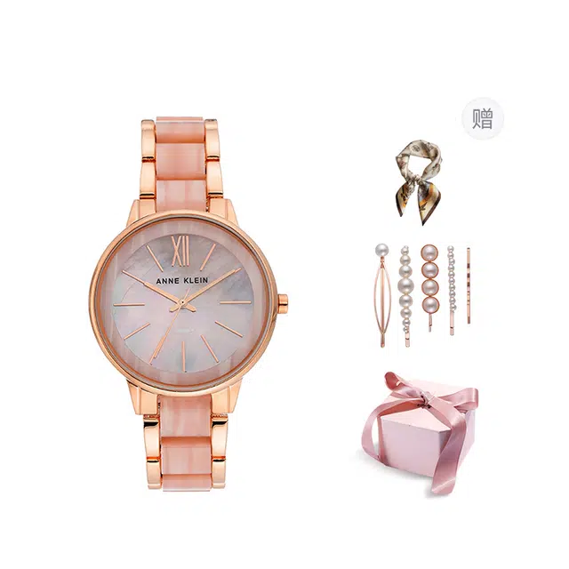 安妮克莱因 腕表 石英机芯 树脂合金表带 白色表盘 女表 商务休闲防水小众时尚潮流防水手表