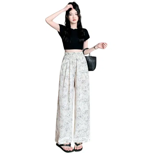 思蓓儿 水墨雪纺阔腿裤高级感扎染国风防蚊防晒裤休闲裤 女款