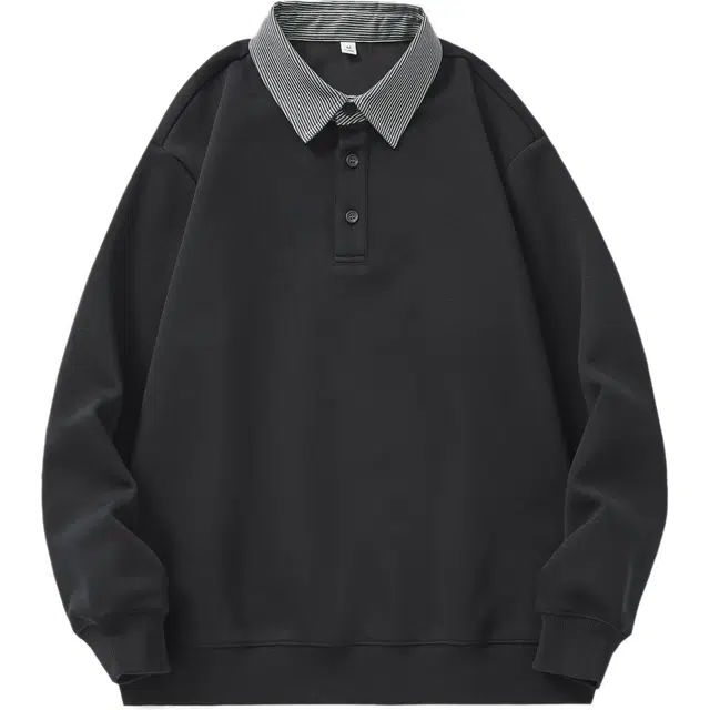 希越 假两件撞色拼接衬衫领长袖翻领宽松卫衣 男款