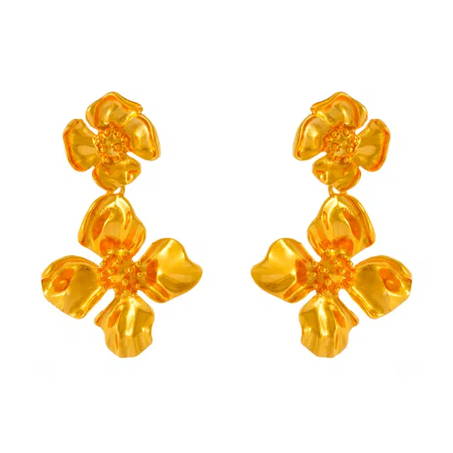 澜耀 金色花朵耳饰 长款摇曳耳坠 轻贵千金风耳坠 合金 耳环 女款