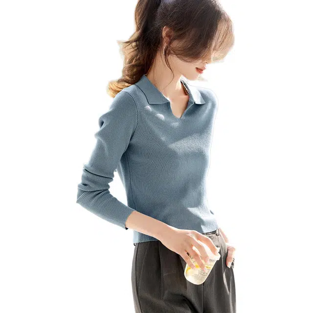 沫晗依美 翻领常规针织衫 女款