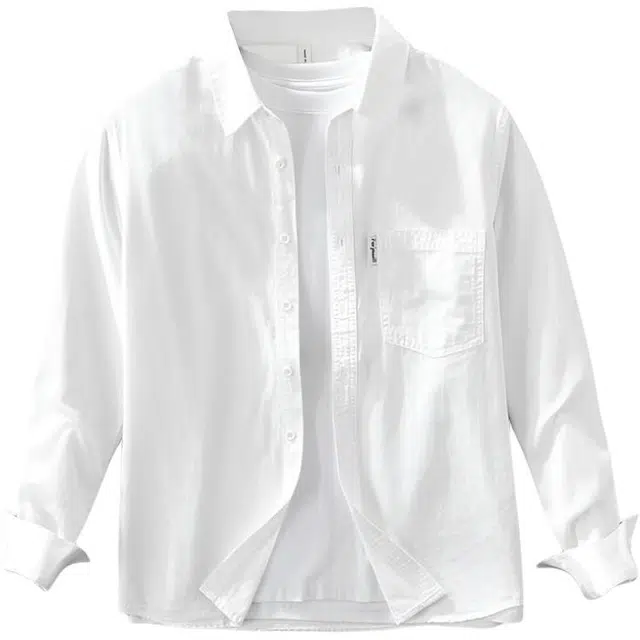 么宁 日系纯棉简约百搭清新感长袖衬衣潮流时尚舒适透气外套宽松翻领文艺感情侣上衣个性帅气休闲衬衫 男女同款