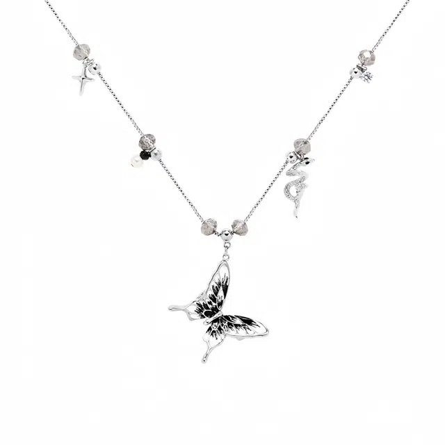 阿葱饰品 新中式灵蛇蝴蝶吊坠 精致优雅个性时尚简约嘻哈说唱潮流小众独特高级感配饰#好运 铜 项链 女款