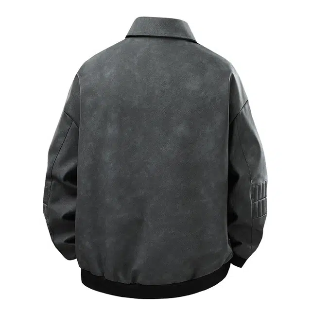 红蜻蜓 美式高街复古吗美拉德机车风纯色徽章涂鸦数字字母印花宽松百搭舒适防风保暖休闲棒球服翻领外套皮衣 男女同款