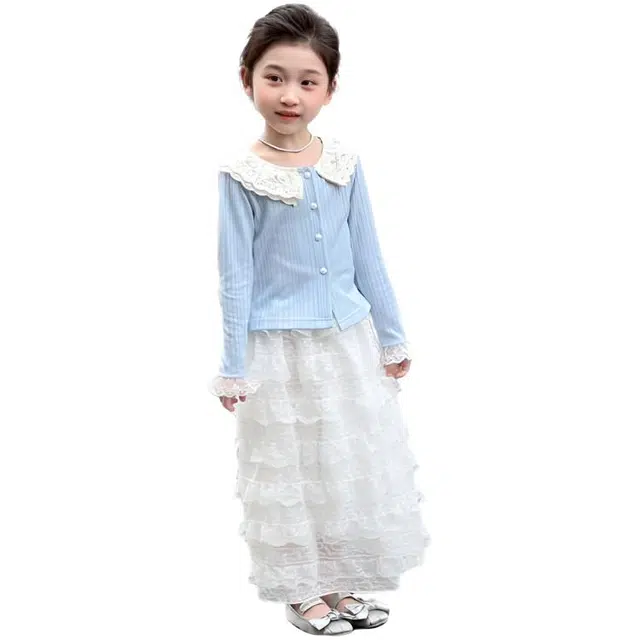 天才小熊休闲运动套装 女童春秋季甜美花边领大童潮牌小孩衣服 小女孩短袖洋气时髦 舒适帅气轻便