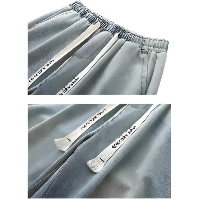 特斯型 美式薄款做旧水洗褶皱直筒宽松潮流松紧腰休闲牛仔裤 男女同款