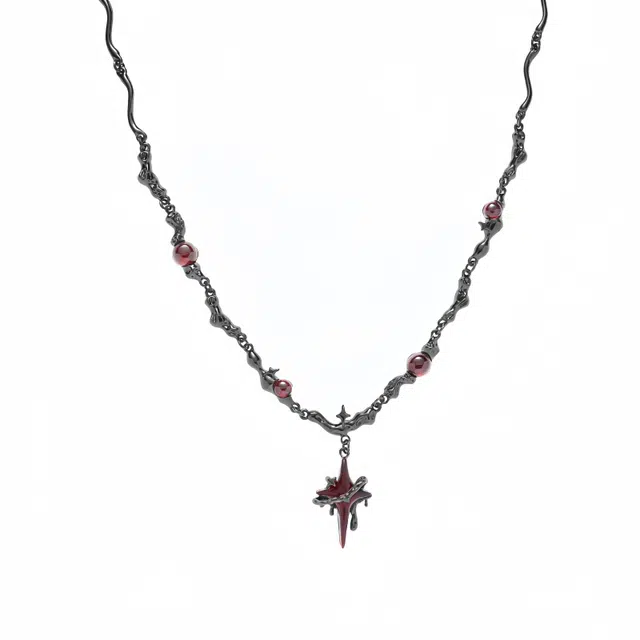 阿葱饰品 四芒星肌理暗黑风格锁骨链 嘻哈说唱潮流美式甜酷独特设计 冷酷哥特朋克风小众设计高级感 铜 项链 女款