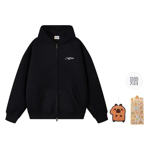 卡皮巴拉小黄豚 美式复古重磅高街基础立体字母刺绣日常百搭华棉潮流通勤简约休闲宽松舒适运动拉链开衫情侣连帽学生卫衣外套 男女同款