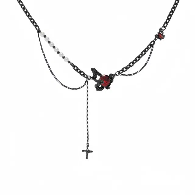 阿葱饰品 甜酷辣妹暗黑风格肌理蝴蝶吊坠 哥特风独特镂空设计精致轻奢嘻哈潮流高街锁骨链#好运 合金 项链 女款