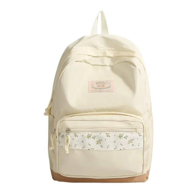 南潇湘 小清新休闲高颜值初中高中大学生上课百搭 尼龙布 双肩包 男女同款情侣款 白色