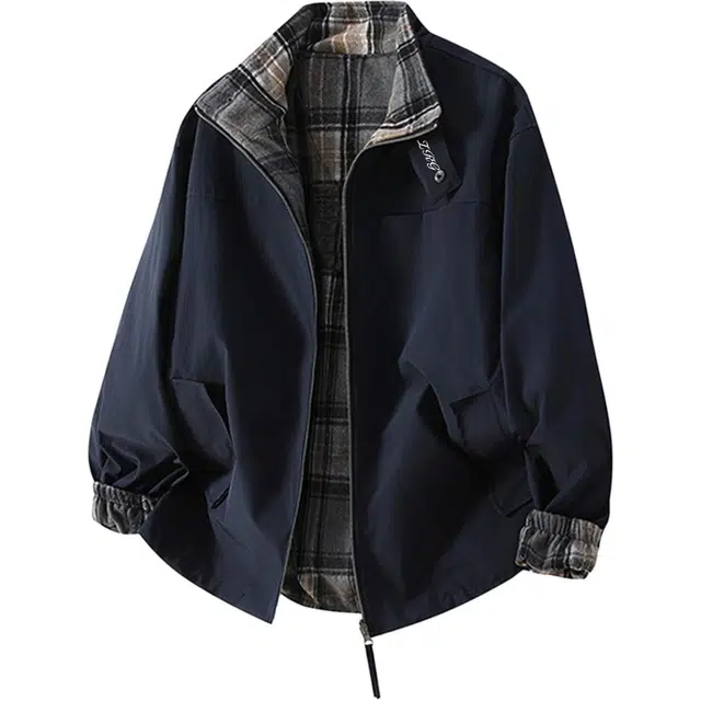 梓润格 春季两面穿氛围感设计无性别主义舒适宽松高级痞帅酷飒小众百搭潮流格子校园风户外运动经典时尚青春感翻领长袖穿搭夹克 男女同款