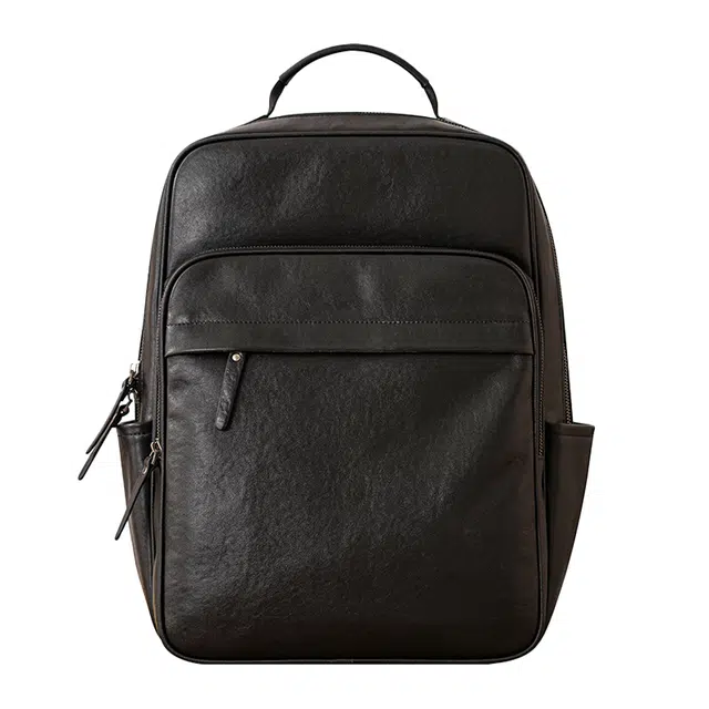 后步 时尚潮流潮牌百搭大容量 简约百搭 立体多袋电脑 真皮头层牛皮 旅行背包双肩包 男女同款情侣款 黑色