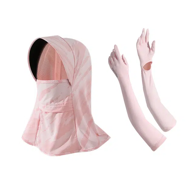 南极人 骑行面罩护颈帽子一体全脸防紫外线冰丝袖套手套防滑可触屏加长手臂套手袖户外开车骑车遮阳透气冰凉 轻薄款 防晒帽 女款