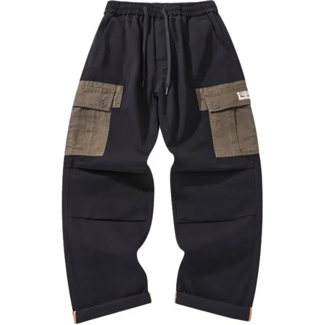 假日伯爵 美式复古多口袋拼接设计阔腿宽松直筒裤百搭潮流简约纯棉亲肤时尚男士长裤休闲裤 男款