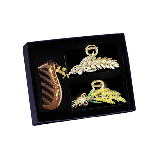 妖娆猫 麦穗后脑勺高端鲨鱼夹梳子套装 合金 发饰 女款