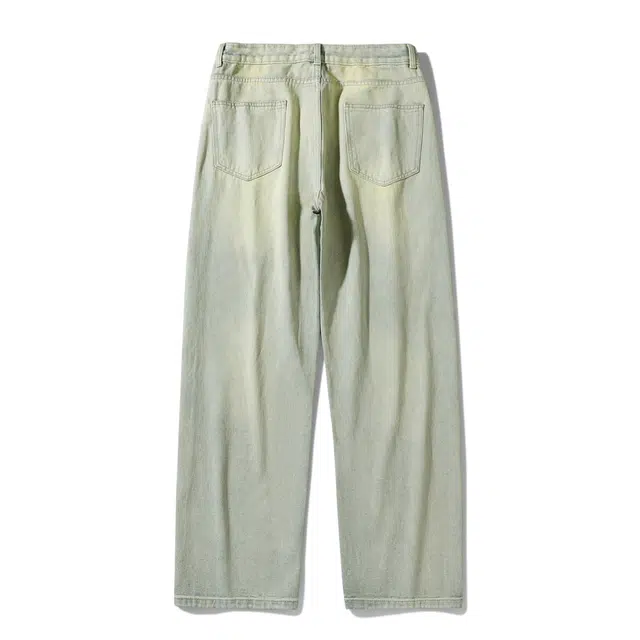 金贝勒 简约美式高街做旧水洗舒适中腰直筒拉链宽松牛仔裤 男女同款