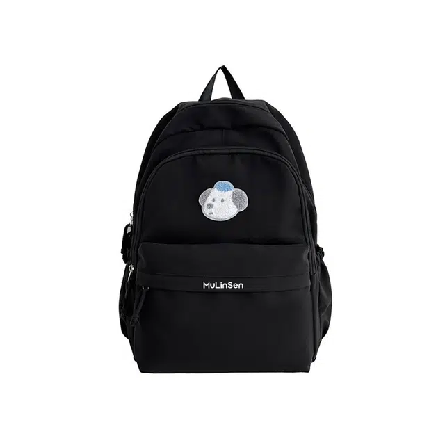 木林森 日系可爱小狗刺绣小众初高中大学上课通勤高颜值简约纯色轻便旅行背包 涤纶拼尼龙 双肩包 男女同款情侣款 多色