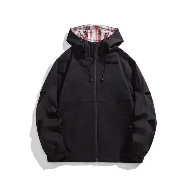 太子龍 天山系列美式潮流户外拼色格子素面设计简约日常通勤基础款宽松舒适百搭休闲连帽长袖拉链夹克外套 男女同款