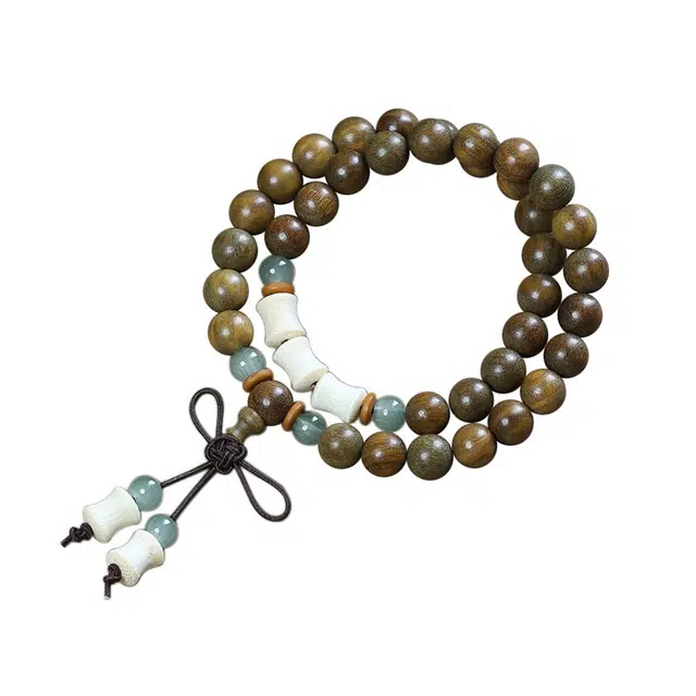 百慕眸 节节高升竹节新中式国潮古风文玩盘串佛珠 百搭休闲个性设计#好运 绿檀 手串 男女同款情侣款