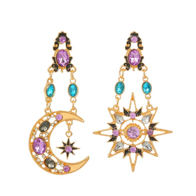 清脆小溪 巴洛克 轻奢 复古日月小众设计搭配潮流创意优雅气质高级感 合金 耳环 女款