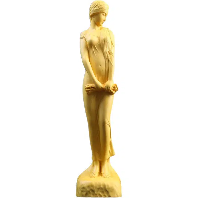 得笙陌 美女木雕家居装饰雕刻收藏品 黄杨木 木作摆件 男女同款情侣款