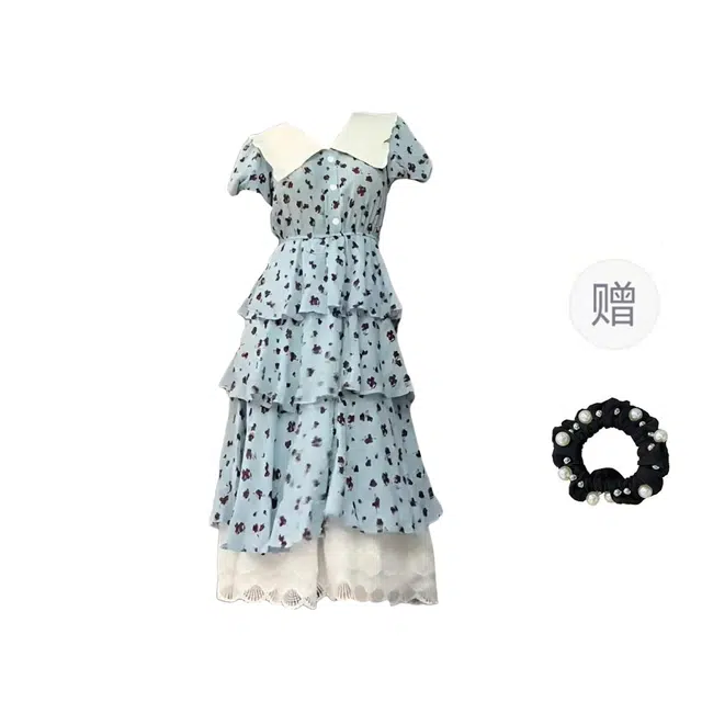 雾闪闪 通勤法式小众蕾丝短袖连衣裙 女款