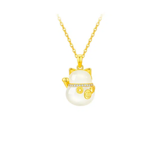 金大福 招财猫咪锁骨链 新中式国潮 可爱萌宠 高级感轻奢百搭 精致小众设计时尚#好运 玉髓 项链 女款