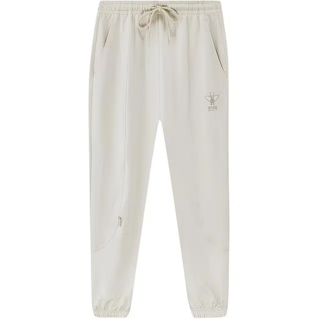 鸿星尔克 运动生活系列 休闲简约系带印花束脚舒适百搭透气宽松中腰针织运动裤 女款