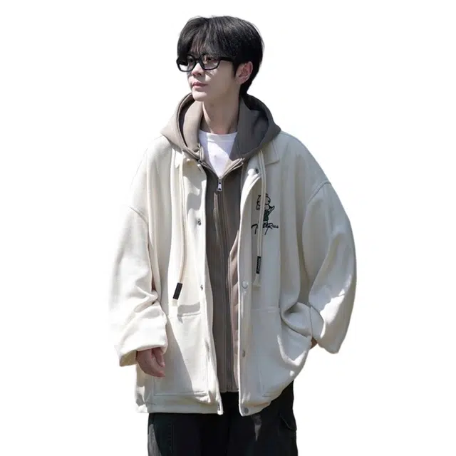 顶峰保罗 日系假两件棒球服宽松无性别主义童趣印花简约时尚小众设计感连帽长袖夹克外套 男女同款