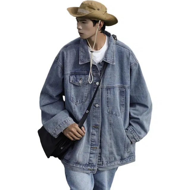 木林森 美式复古高街水洗做旧拼接解构时尚潮牌痞帅拉链设计感休闲百搭牛仔外套 男女同款